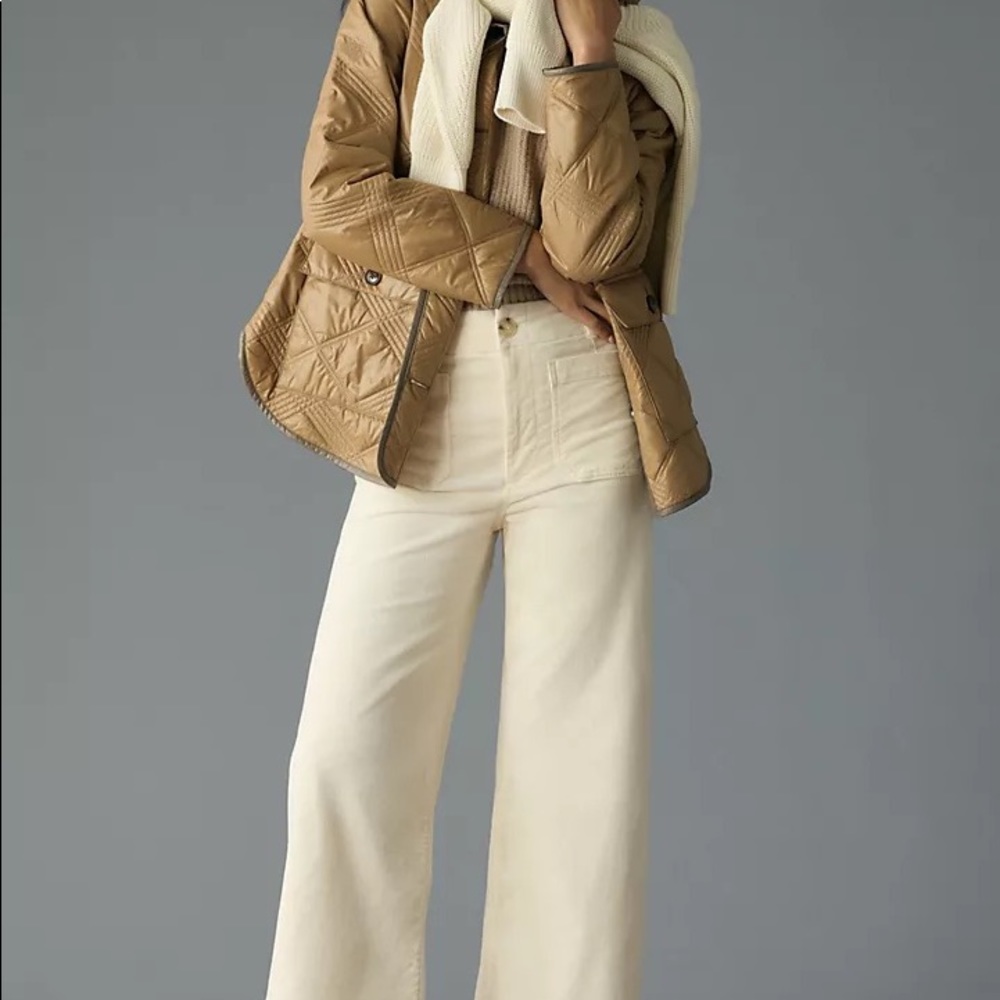 Maeve Colette Cropped Wide-Leg Corduroys Ivory